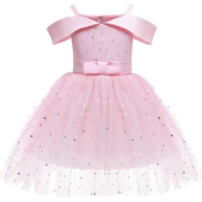 Uhnice Girl's Off Shoulder Tulle Dress Sequin Flower Girl Tutu
