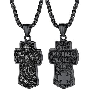 PROSTEEL St. Michael Necklaces, The Great Protector Archangel Amulet Necklace, Black/18K Gold Plated 316L Stainless Steel/925 Sterling Silver, Customize Words Available, Come Gift Box