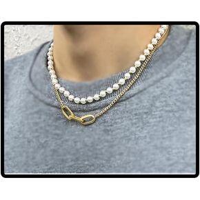Pearl Necklace for Men Multi layered Cuban Chain Necklace Artificial Pearl Necklace for Women and Men Gifts for Boyfriend/Husband/Son