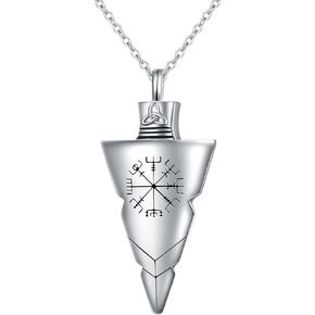 Lonyinlg Arrowhead Urn Necklace Memorial Pendant Necklace 925 Sterling Silver Cool Spearpoint Arrowhead Lockets Cremation Jewelry Ashes Holder Bereavement Keepsake Gifts