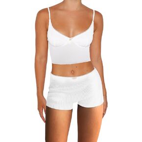 DSORVICD Women Y2k 2 Piece Pajamas Sets Floral V Neck Sleeveless Camisole Tank Top Slim Fit High Waist Shorts Sets Loungewear