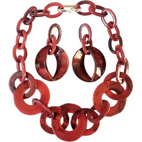 Thkmeet Red Acrylic Choker Statement Necklace Earrings Chunky Collar Fashion Jewelry for Women Girls