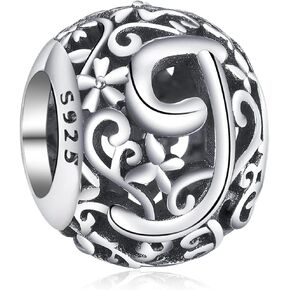 EZ Tuxedo Letter J Charms 925 Sterling Silver Alphabet Bead for Bracelets Spell Your Word