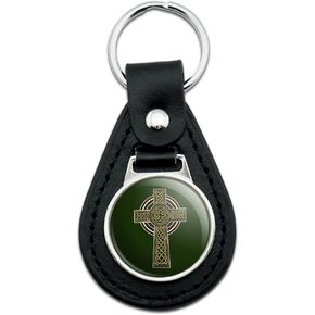 GRAPHICS & MORE Black Leather Celtic Christian Cross Irish Ireland Keychain