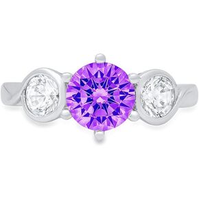 Clara Pucci 1.79ct Round Cut 3 stone Solitaire Natural Amethyst Engagement Promise Anniversary Bridal with accent ring 14k White Gold