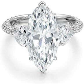 ISAAC WOLF Lab Created 10k Solid Gold Lab Created Marquise Cut with Hearts Side Stones Half Eternity 3.24 Carat Moissanite Ring White, Yellow OR Rose GOLD