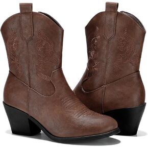 Cowboy Boots for Women Cowgirl Boots Mid Calf Western Boots with Side Zipper