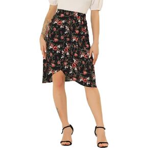 Allegra K Women's Floral High Waist Split Summer Boho Midi Wrap Skirt