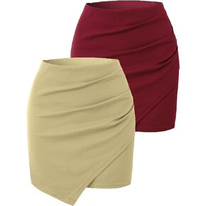 Skrtimory 2 حزمة المرأة قلم رصاص Bodycon تنورة صغيرة مرونة الخصر التفاف Ruched تنورة صغيرة للنساء