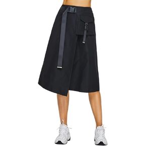 Kisidoo Cargo Midi Skirt for Women - High Waist, Irregular A-line Skirt for Work and Daily Wear Black