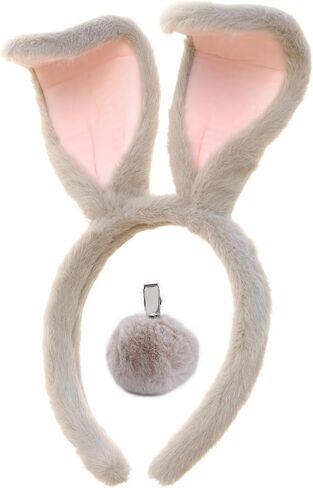 CHEU Easter Bunny Headband and Pom Pom tail set for rabbit costume (white) in Kuwait