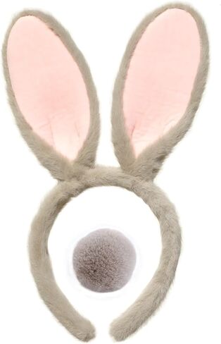 CHEU Easter Bunny Headband and Pom Pom tail set for rabbit costume (white) in Kuwait