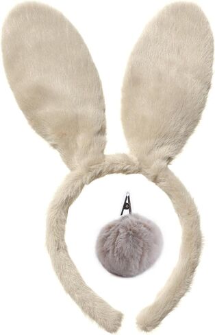 CHEU Easter Bunny Headband and Pom Pom tail set for rabbit costume (white) in Kuwait