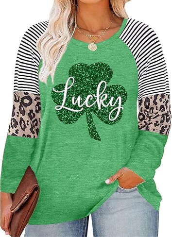 Women Plus Size St. Patrick's Day Shirt Lucky Shamrock Tees Green Heart Tshirt Irish Clover Tops in Saudi Arabia
