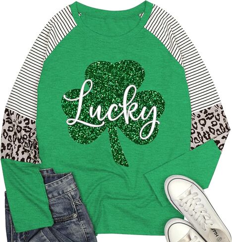 Women Plus Size St. Patrick's Day Shirt Lucky Shamrock Tees Green Heart Tshirt Irish Clover Tops in Saudi Arabia