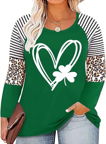 Women Plus Size St. Patrick's Day Shirt Lucky Shamrock Tees Green Heart Tshirt Irish Clover Tops in Saudi Arabia