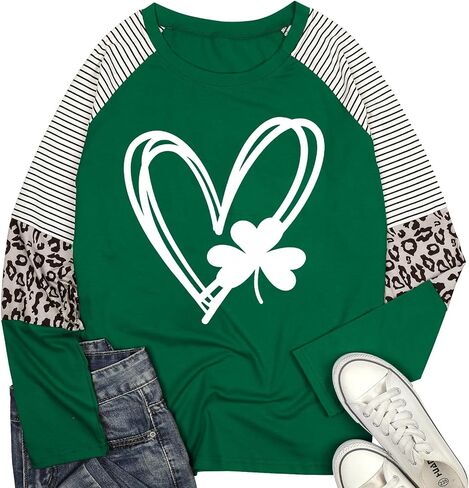 Women Plus Size St. Patrick's Day Shirt Lucky Shamrock Tees Green Heart Tshirt Irish Clover Tops in Saudi Arabia