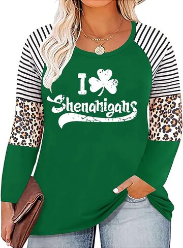 Women Plus Size St. Patrick's Day Shirt Lucky Shamrock Tees Green Heart Tshirt Irish Clover Tops in Saudi Arabia