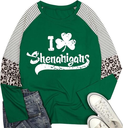 Women Plus Size St. Patrick's Day Shirt Lucky Shamrock Tees Green Heart Tshirt Irish Clover Tops in Saudi Arabia