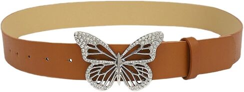 Womens Belts for Jeans Dresses Fashion Silver Rhinestone Butterfly Buckle Belt Black Brown Pink Off White in Kuwait