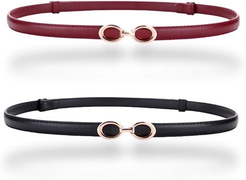 حزام جلد طبيعي ناعم ورفيع للنساء من سي بي، حزام خصر قابل للتعديل مصنوع من خليط معدني بلون ذهبي in Kuwait