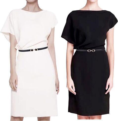 حزام جلد طبيعي ناعم ورفيع للنساء من سي بي، حزام خصر قابل للتعديل مصنوع من خليط معدني بلون ذهبي in Kuwait