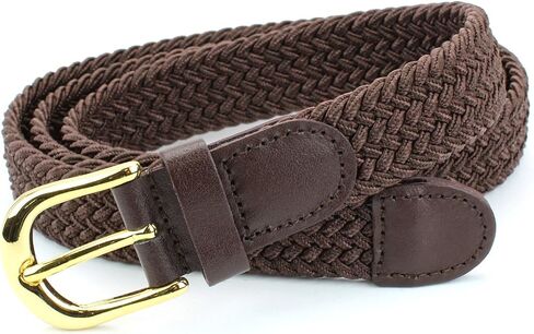 Women's Braided Elastic Woven Stretch Belt Solid Color Gold Buckle and Leather Tip in Saudi Arabia