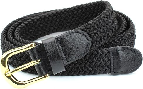 Women's Braided Elastic Woven Stretch Belt Solid Color Gold Buckle and Leather Tip in Saudi Arabia