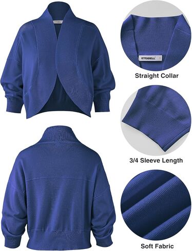 ETOSELL Cropped Cardigans for Women 3/4 Sleeve Open Front Knit Cardigan Sweaters Ribbed Shrugs Bolero Top S-XXL in Saudi Arabia