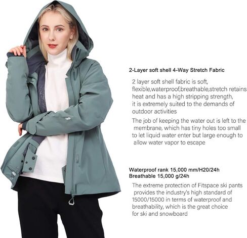 سترة تزلج على الجليد من Fit Space للنساء مقاومة للماء وقابلة للتنفس 15K معطف شتوي للثلج ملابس تقنية in Kuwait
