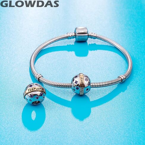 سحر جوهرة الميلاد من GLOWDAS يناير-ديسمبر يناسب سوار عيد الميلاد الأوروبي، 925 من الفضة الاسترليني تمهيد تشيكوسلوفاكيا حجر الميلاد قلادة الخرز مع 12 شهر ميلاد، هدايا للعائلة/الأصدقاء/عيد الميلاد/عيد الميلاد in Kuwait