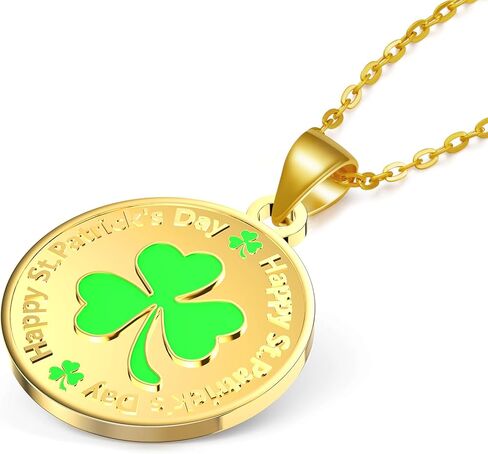 Whimypey St. Patrick's Day 18K gold pendant, clover, gold coin pendant, lucky accessory in Kuwait