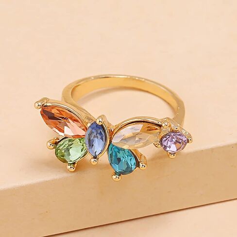CZ Butterfly Open Band Ring for Women Girls Gold Plated Cubic Zirconia Statement Adjustable Expandable Colorful Crystal Finger Rings Comfort Fit Dainty Birthday Wedding Anniversary Jewelry Gift in Saudi Arabia