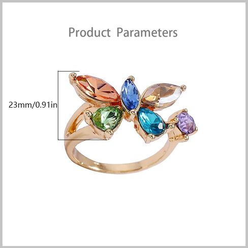 CZ Butterfly Open Band Ring for Women Girls Gold Plated Cubic Zirconia Statement Adjustable Expandable Colorful Crystal Finger Rings Comfort Fit Dainty Birthday Wedding Anniversary Jewelry Gift in Saudi Arabia
