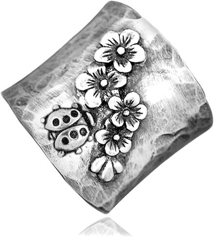 s925 الفضة الاسترليني الزهور نطاقات واسعه خاتم للنساء الفتات ، الرجعية خمر تزهر البرية الزهور الإبهام الدائري ، السبابة البنصر ، الزهور بوهو خاتم المجوهرات هديه in Kuwait