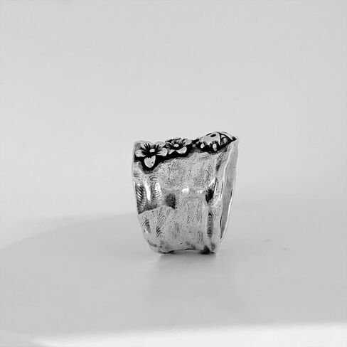 s925 الفضة الاسترليني الزهور نطاقات واسعه خاتم للنساء الفتات ، الرجعية خمر تزهر البرية الزهور الإبهام الدائري ، السبابة البنصر ، الزهور بوهو خاتم المجوهرات هديه in Kuwait