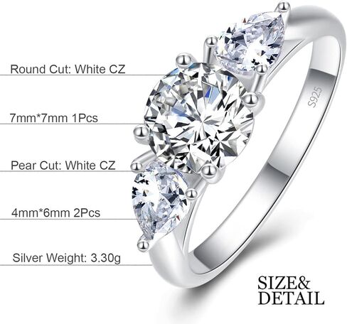 خاتم خطوبة من الفضة الاسترليني عيار 925 للنساء من ياريسول بتصميم كمثرى ودائري ومرصع بحجر زركونيا مكعب ايه ايه ايه مقاس 5-10 in Kuwait