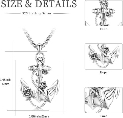قلادة مرساة من الفضة الاسترليني عيار 925 من تو انتس، قلادة بتصميم ايمان وامل الحب قلادة متقاطعة، مجوهرات مسيحية هدايا للنساء والرجال، فضة استرليني، بدون احجار كريمة, فضة استرلينية, لا أحجار كريمة in Kuwait