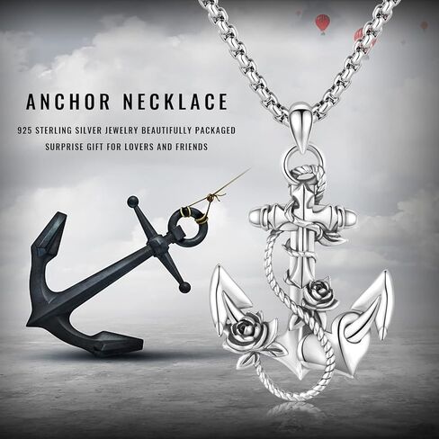 قلادة مرساة من الفضة الاسترليني عيار 925 من تو انتس، قلادة بتصميم ايمان وامل الحب قلادة متقاطعة، مجوهرات مسيحية هدايا للنساء والرجال، فضة استرليني، بدون احجار كريمة, فضة استرلينية, لا أحجار كريمة in Kuwait