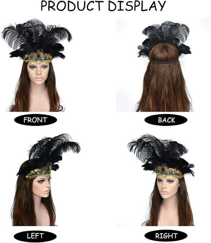 عصابة رأس Famvos Carnival Feather Headpiece Showgirl، أسود، مقاس واحد in Saudi Arabia