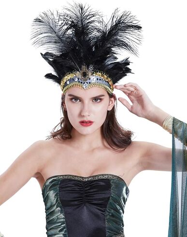 عصابة رأس Famvos Carnival Feather Headpiece Showgirl، أسود، مقاس واحد in Saudi Arabia