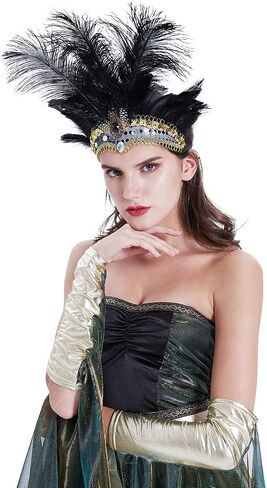 عصابة رأس Famvos Carnival Feather Headpiece Showgirl، أسود، مقاس واحد in Saudi Arabia