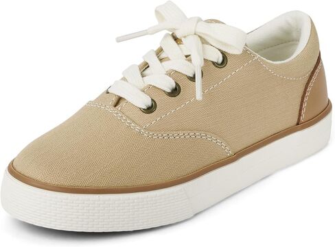 The Children's Place Boys Casual Lace Up Low Top Sneakers, Tan Canvas, 3 Big Kid in Saudi Arabia