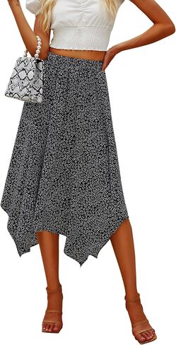 Hibluco Women's Midi Skirt High Waist Asymmetrical Floral Skirt Boho Skirts in Saudi Arabia
