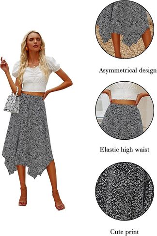 Hibluco Women's Midi Skirt High Waist Asymmetrical Floral Skirt Boho Skirts in Saudi Arabia