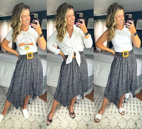 Hibluco Women's Midi Skirt High Waist Asymmetrical Floral Skirt Boho Skirts in Saudi Arabia