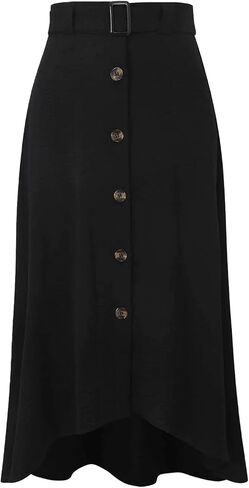 LYANER Women's Button Front Hight Waist Asymmetrical Hem A-Line Midi Skirt with Belt in Saudi Arabia