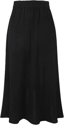 LYANER Women's Button Front Hight Waist Asymmetrical Hem A-Line Midi Skirt with Belt in Saudi Arabia