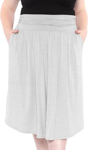 STRETCH IS COMFORT Women’s and Plus Size Casual Ruched Below Knee Length Midi Skirt with Pockets in Kuwait