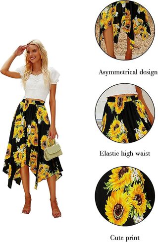 Hibluco Women's Midi Skirt High Waist Asymmetrical Floral Skirt Boho Skirts in Saudi Arabia